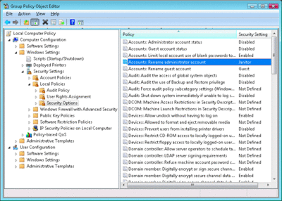 Figure 1 Renaming the Administrator account