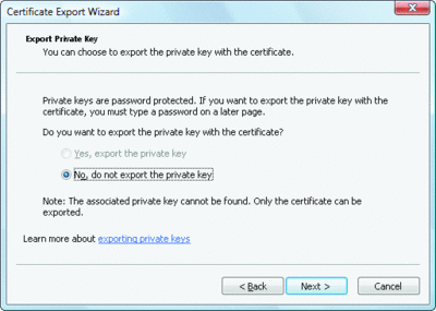 Figure 2 When exchanging certificates, don't export the private key