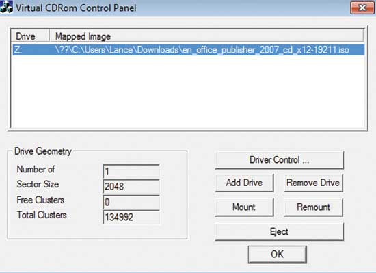 Now your drive is mounted with the ISO file name.