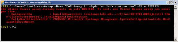 Error message from creating a second cas array in an active directory site fig. 1