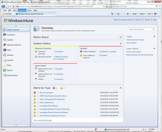 Fig 2 - The Windows Intune Administrator Console
