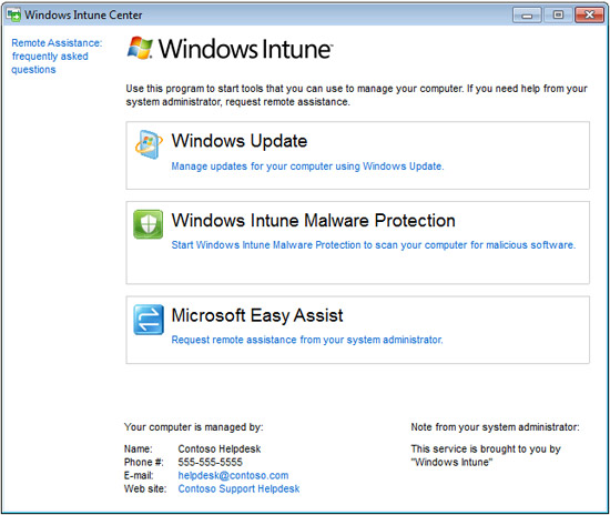 Fig 3 - The Windows Intune Center Dialog