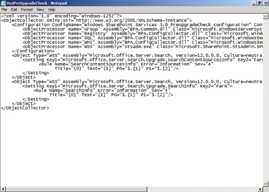 Figure 1  The Pre-Upgrade Checker uses an XML-based rules file.