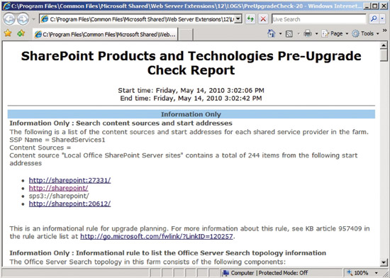 Figure 3  The Pre-Upgrade Check results can be viewed using a Web browser.