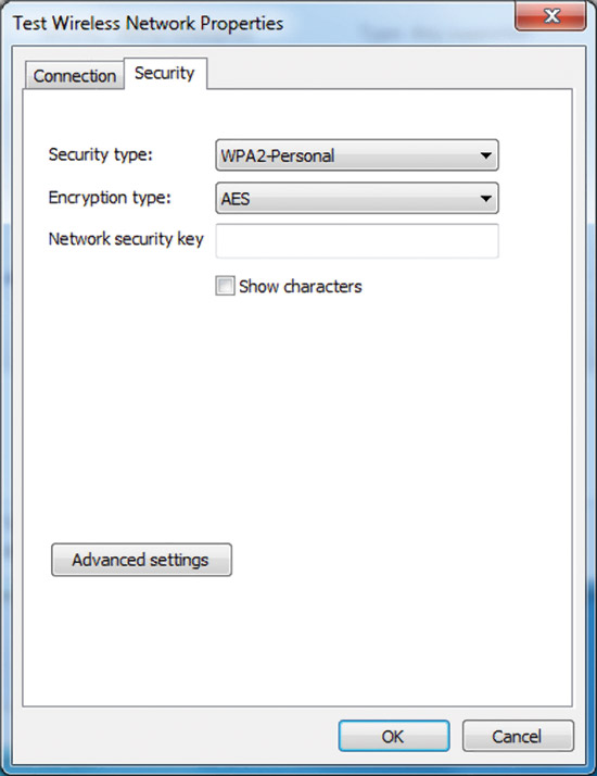 Figure 10 Example of configuring a network security key.