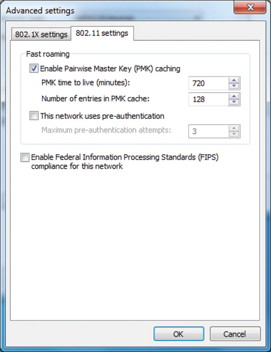 Figure 12 The 802.11 settings tab.