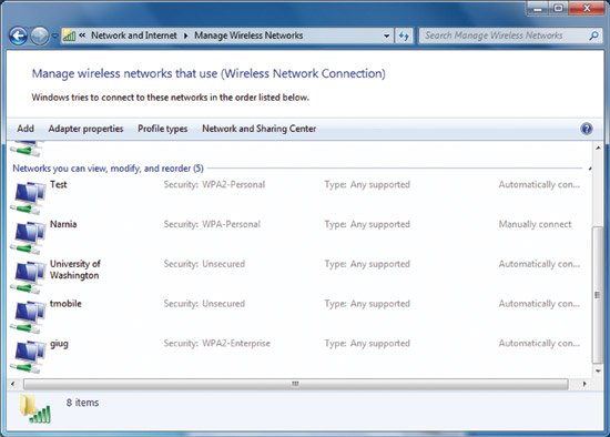 Figure 6 The Manage Wireless Networks dialog box.