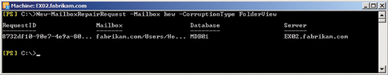 Figure 7 Running the new Mailbox Repair cmdlet against a mailbox