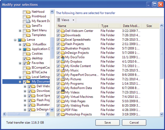 Figure 2 A file manager lets you view and modify the selection of files included in the transfer
