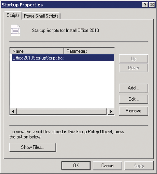 Figure 4 Properties of a startup script