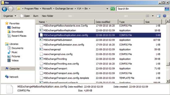 Figure 5 Opening the MSExchangeMailboxReplication.exe.config file in Notepad
