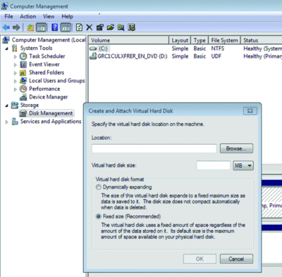 Figure 6 Windows 7 adds a great deal of virtualization support, including the ability to create and attach virtual hard drives from the GUI