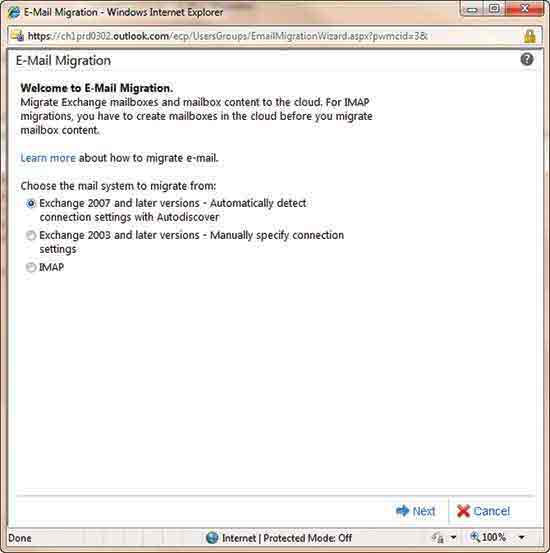 Figure 5 The Exchange 2007 option uses the Autodiscover option to detect your connection settings.