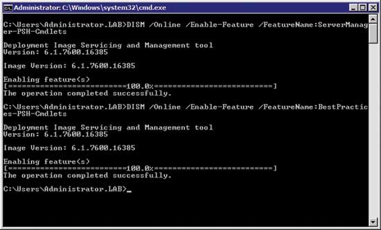 You can use the DISM command to install the necessary Windows PowerShell cmdlets