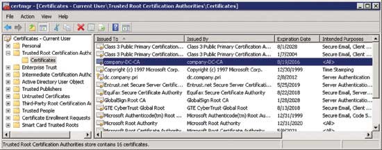 The Root CA root certificate in Certificate Manager