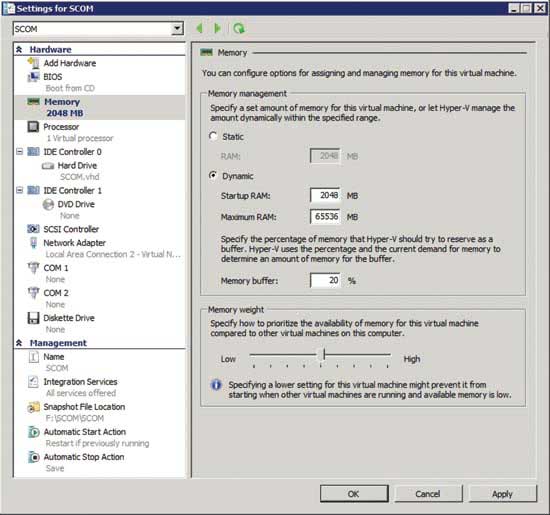 You can adjust the memory allocation for a virtual machine through the Settings dialog box.