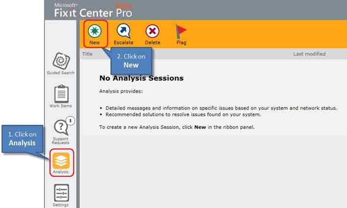 Set up a new Analysis package within Fix it Center Pro.