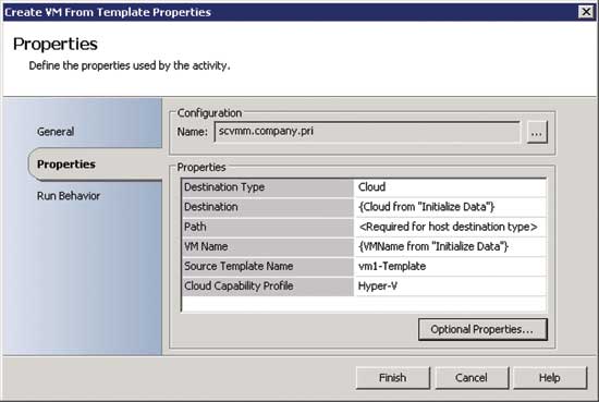 Properties for Create VM from Template activity