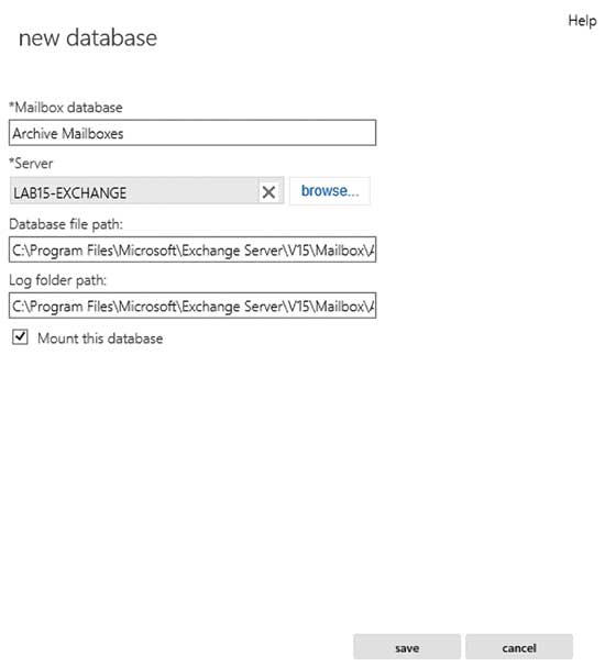 Create a new mailbox database through the Exchange Administration Center
