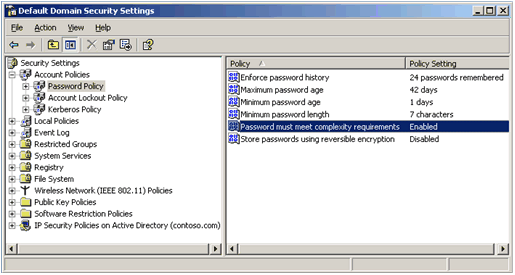 Figure 3.10. Typical Windows domain policy settings for password strength