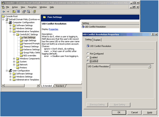 Figure 3.12. Example policy that disables user logon if a UID conflict exists