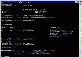 Figure 4: Example of a Windows command session run as ntphyslab\mary.