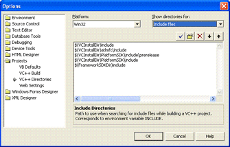 Figure 4.2. The Options dialog box allows you to set the Include files path.