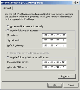 Figure 9-1  Primary and alternate DNS servers on the General tab