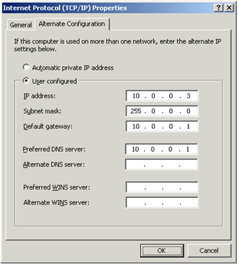 Figure 9-2  Primary and alternate DNS servers on the Alternate Configuration tab