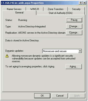 Figure 9-7  The properties dialog box for a reverse lookup zone