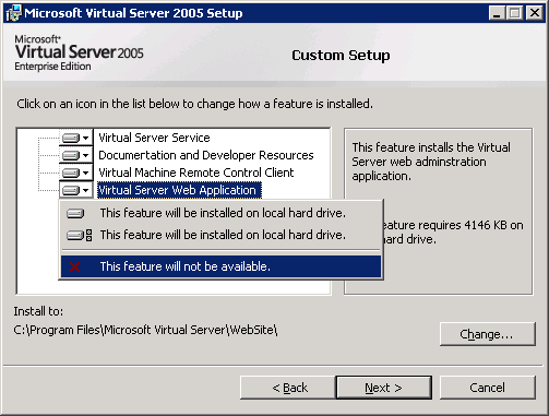 Installing the Virtual Server service component