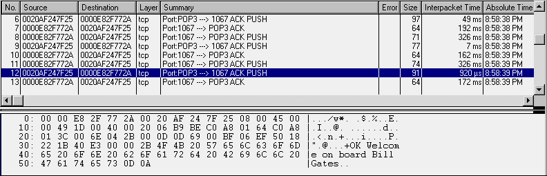 Figure 9.4: The POP3 server accepting the authentication attempt