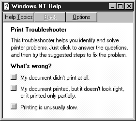 Figure 7.7: The Print Troubleshooter topic in the Help system guides you through systematic printer troubleshooting.