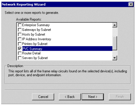 Figure 5: Select the reports from the Network Reporting Wizard dialog box
