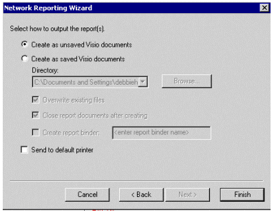 Figure 6: Choose whether to create the report as saved or unsaved Visio documents