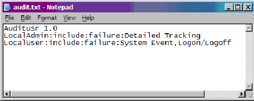 Figure 6. Sample Auditusr.exe import file