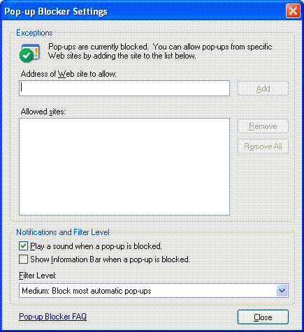 Figure 4   Pop-up Blocker Settings dialog box