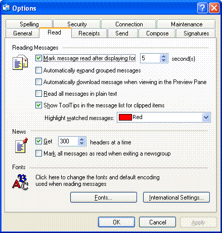 Figure 19   Outlook Express Read options