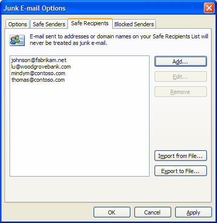 Figure 4 Importing your Outlook Contacts list to your Safe Recipients List