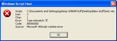 Microsoft VBScript runtime error Line: 3 Char: 1