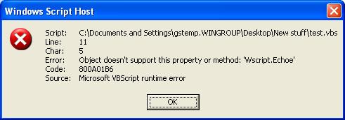 Microsoft VBScript runtime error Line: 11 Char: 5