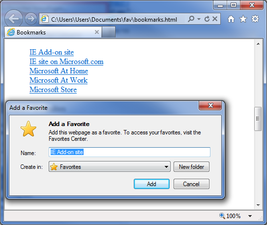 Screenshot of the Add a Favorite dialog box.