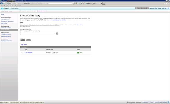 Screenshot to select the Add option on the Edit Service Identity page.