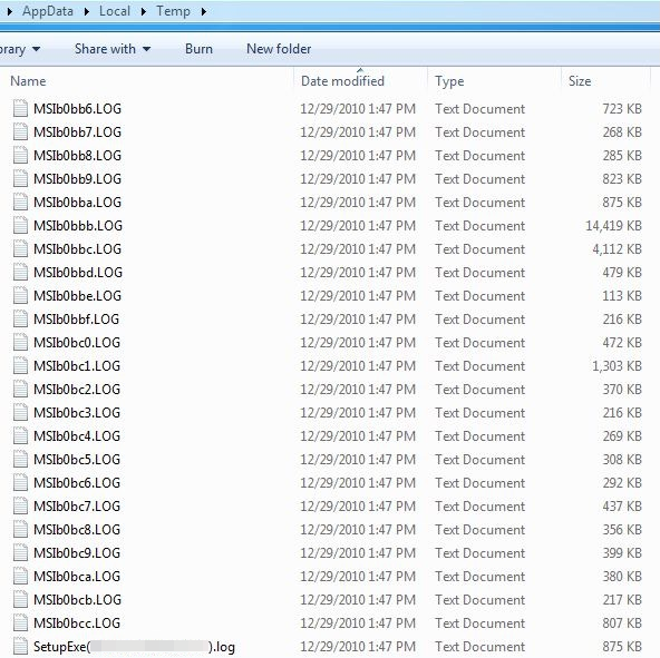 Screenshot shows an example of the verbose logs from an installation attempt.