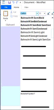 Screenshot of the Font dropdown menu in WordPad.
