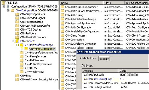 Screenshot for msExchProvisioningFlags value in AD.