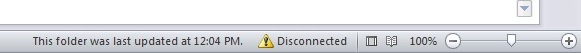 Screenshot of Disconnected message in the Outlook status bar.