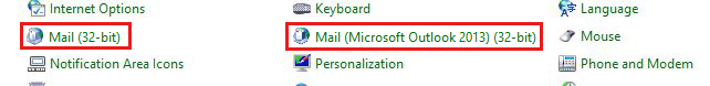 Screenshot of two icons labeled Mail in Control Panel 1.