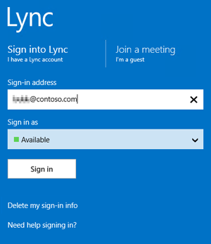 Screenshot that shows the sign-in screen with the Delete my sign-in info option.