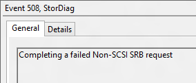 Screenshot of the General tab of Event 508, StorDiag.